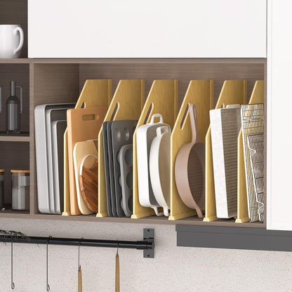 4 Pack Wood Tray Dividers for Cabinet, Cookie Sheet Organizer for Cabinet | No cutting required, Premium Wood, 2 Assembly Methods, Kitchen Cabinet Dividers for Storing pans, Baking tray, Cutting Board