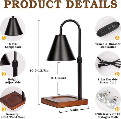 Modern Candle Warmer Lamp with Timer, Dimmable Candle Lamp Warmer, Mothers Day Birthday Gifts for Women Men, Black Candle Warmer, Adjustable Candle Light Warmer, Cozy Living Room Bedroom Home Decor