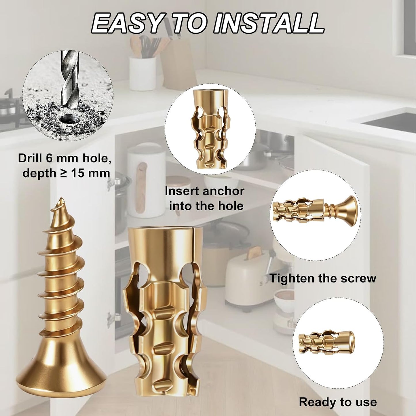 100Pcs Expansion Screws Hinge Repair Cabinet Stripped Kit for Door Hinge Repair, 6 X 14 Mm Stripped Thread Restoration Stone Expansion Anchor for Door Fastening, Short Screws with Anchors