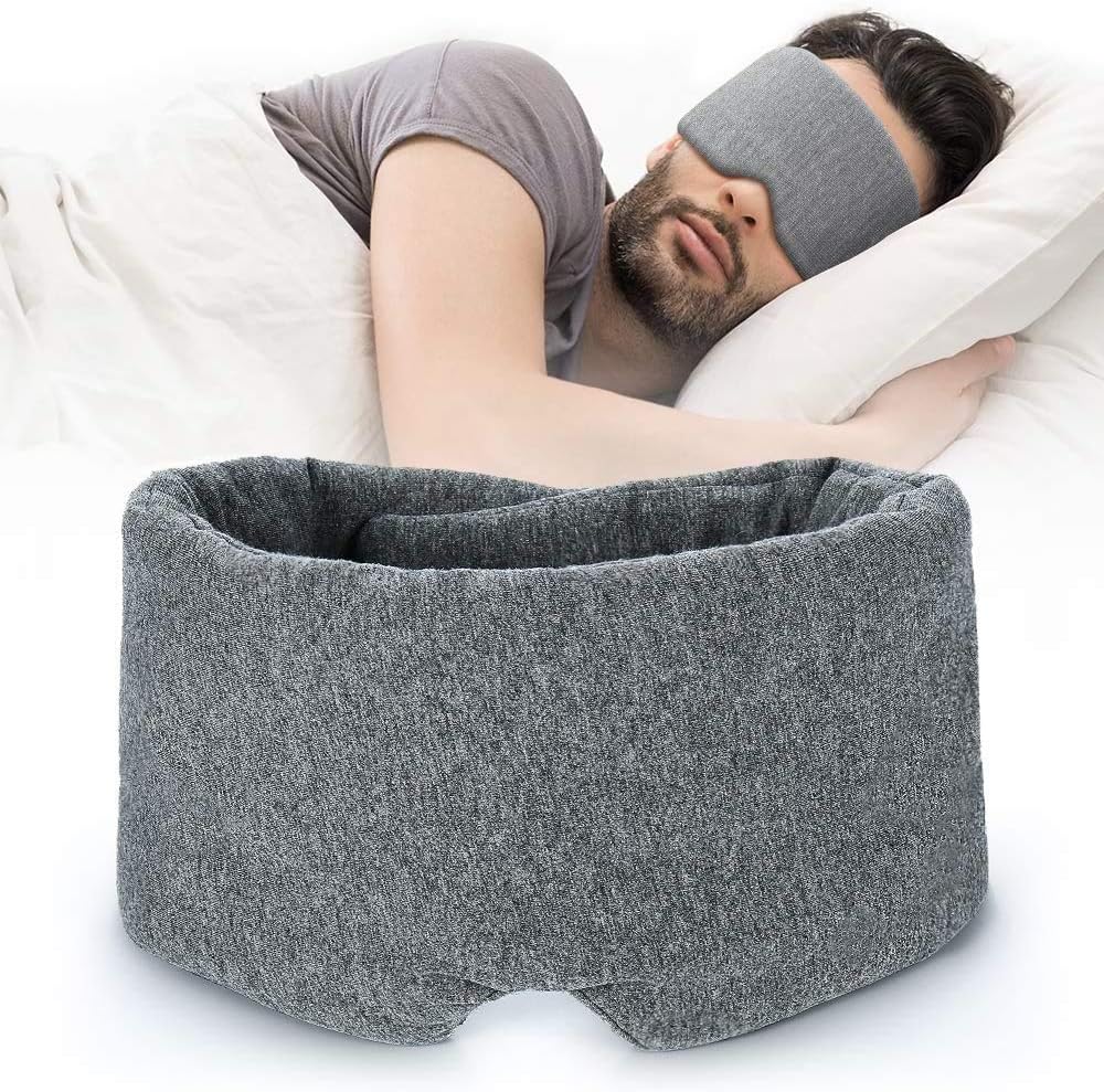 FRESHME Cotton Sleep Eye Mask for Men - Upgrade Design Blackout Side Sleeper Eyes Cover for Night Sleeping, Large Size Wide Soft Travel Airplane Blindfold with Adjustable Velcro Strap for Work Nap