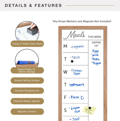 MCS Dry Erase Weekly Meal Planner Black Framed Calander Whiteboard, 11x24 | Dry Erase Weekly Meal Planner Black Framed Calander Whiteboard Frame, 11x24 Inch