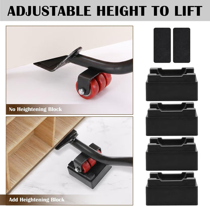 22" Furniture Lifter Tool, Appliance Metal Lifter for Heavy Furniture Grey | 1 Lifter Tool, 4 Raise Blocks, Movers, Sliders & Wheels to Move Sofa, Refrigerator, Washing Machine Easily & Safely