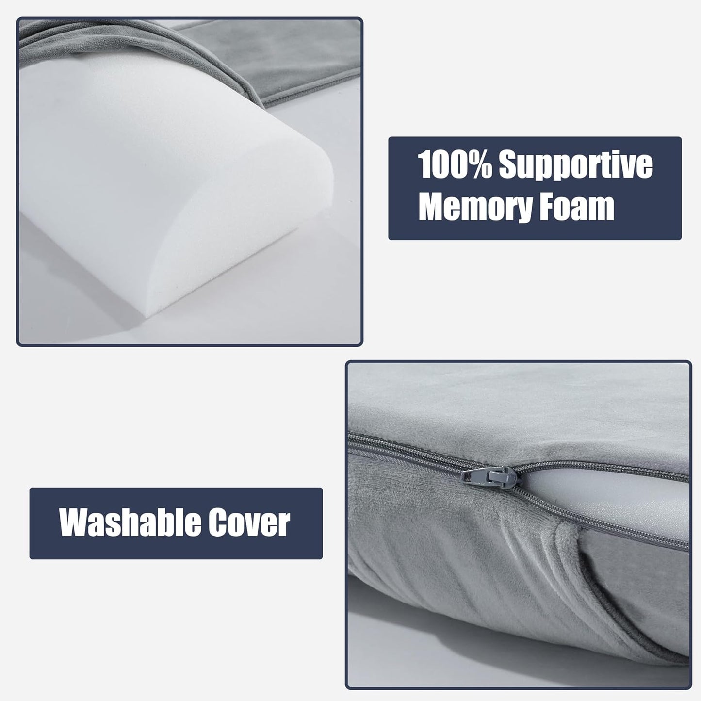 HOMBYS Memory Foam Sleep Position Training Pillow, Half Moon Bolster Body Supportive Trainer Pillow for Back Sleeper Side Sleeper, Adjustable Semi Roll Body Pillow - Grey