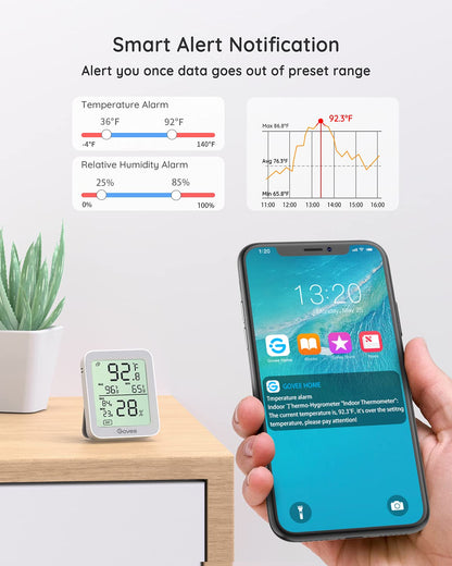 Govee Indoor Hygrometer Thermometer H5075 with Bluetooth App Control | Room Temperature Humidity Meter, 164ft Remote Monitor, Smart Alerts, 2 Years Data Storage Export, for Bedroom Wine Cellar
