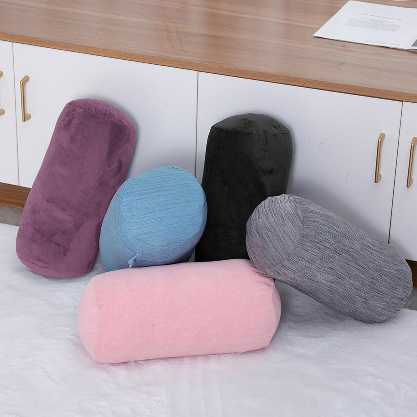 1 MIDDLE ONE Round Cylinder Bolster Pillow with Removable Cooling Cover, Tube Roll Cervical Pillow for Head, Neck, Back and Legs Support, 13"x 6", Grey
