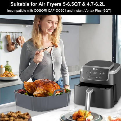 Silicone Air Fryer Liners 2 Pack, Reusable Liners Compatible for Ninja Foodi DZ201, DZ401, DZ550, COSORI, Chefman, Instant Air Fryer, and 6-in-1 8-10QT Air Fryer Baskets