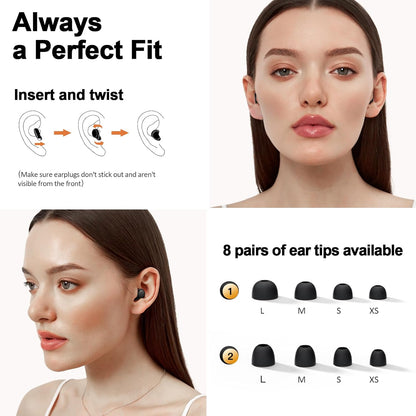 55dB Ear Plugs for Sleeping Noise Cancelling, Noise Reduction Earplugs for Sleep, Snoring, Side Sleepers, Reusable Hearing Protection Ear Plugs for Concerts, Airplane, Silicone Sleep Earplugs (Black)