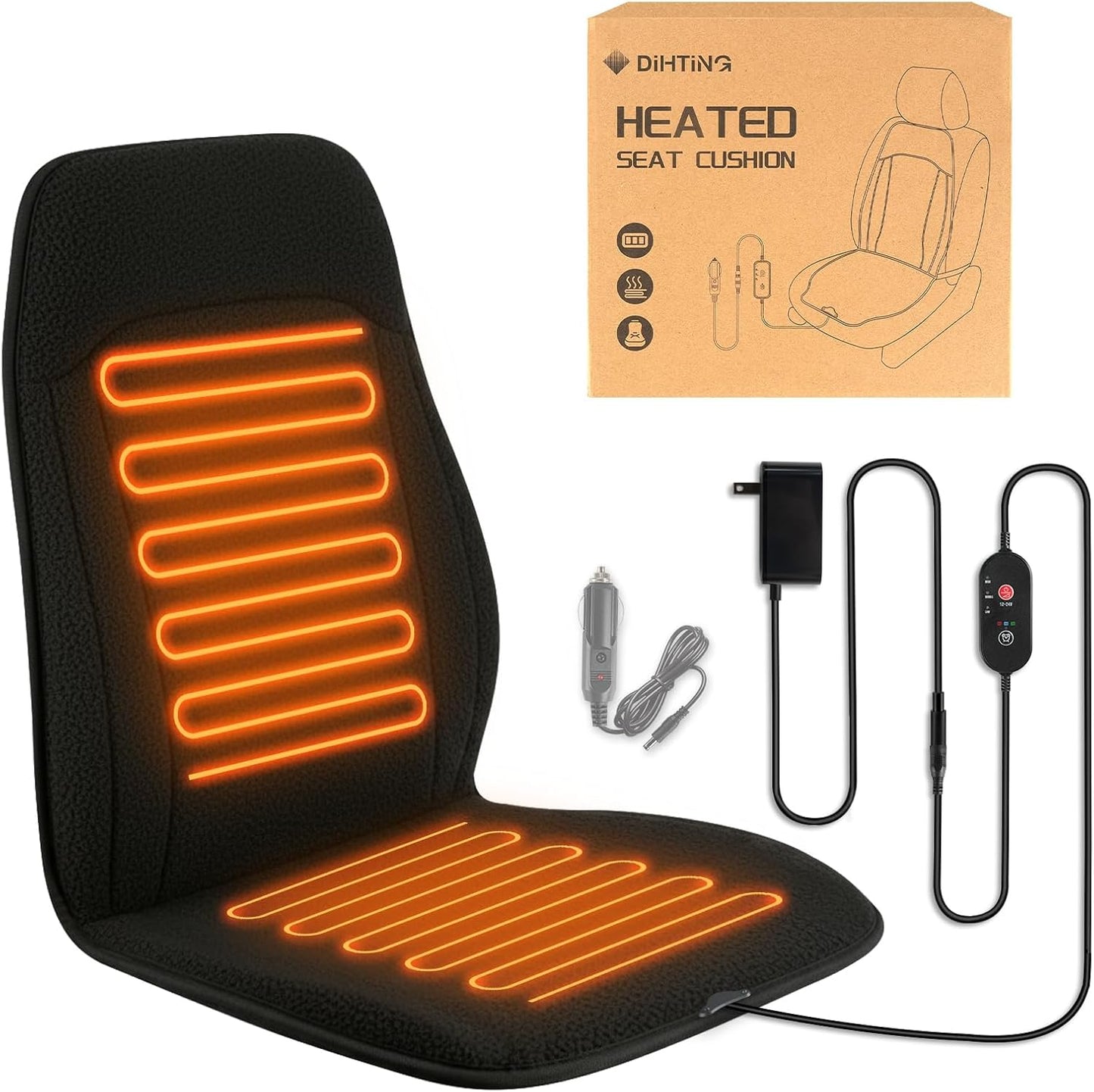 Black Heated Seat Cover Heated Seat Warmer for Pain Relief with 3 Levels | Black Heated Seat Cushion for Office Chair, Chair Seat Pad for Back, Waist, HIPS for Home Warm Winter Christmas Holiday Gift