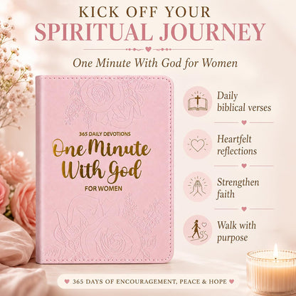 One Minute With God for Women, One Minute Daily Devotional Prayers & Reflections, Christian Prayer Journal with 365 Bible Verses, Pink Hardcover Gift for Mom, Wife, Daughter