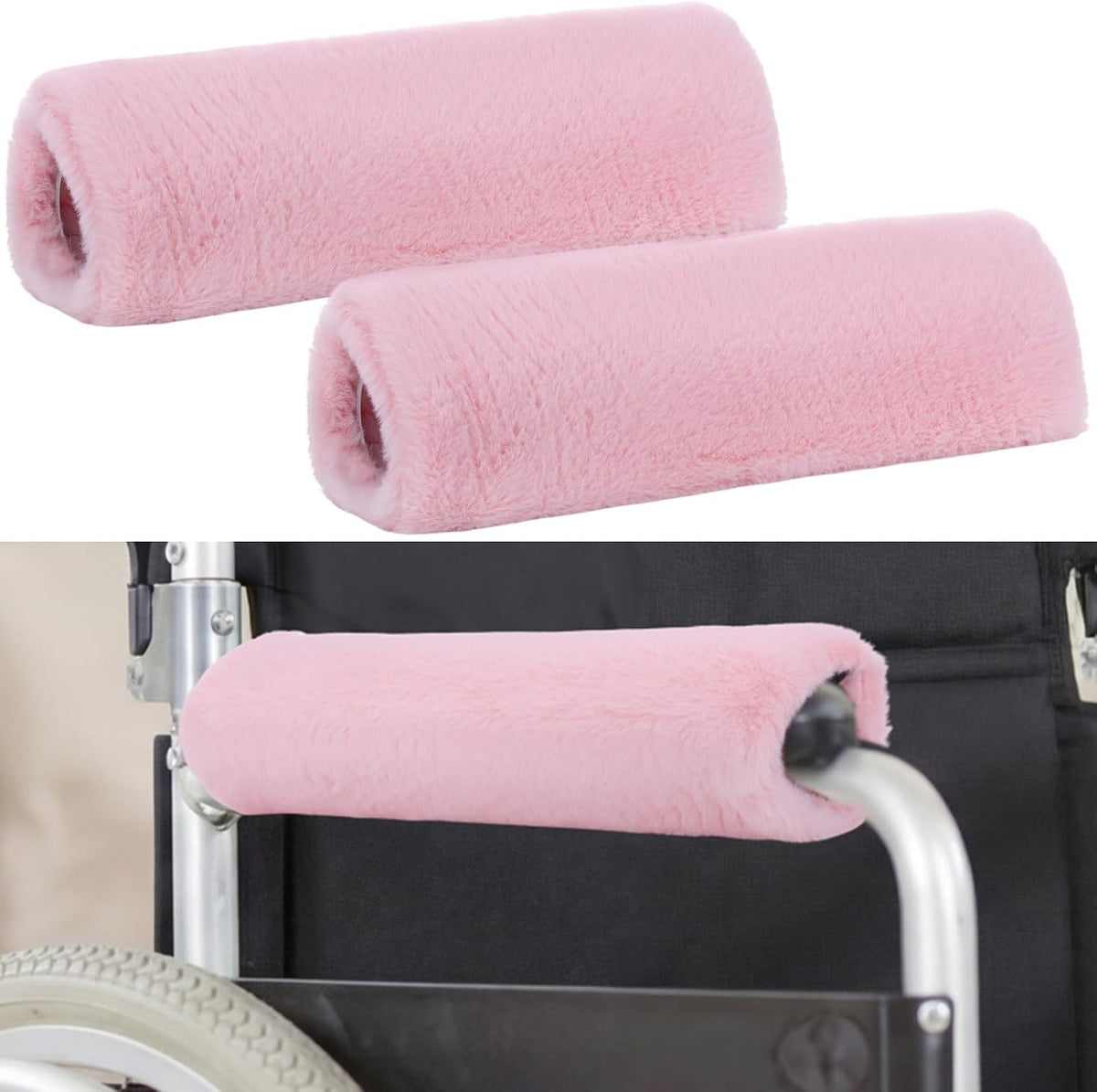 Threlaco 2 Pcs Wheelchair Armrest Covers Soft Fluffy Foam Wheelchair Armrest Pads Non Slip Arm Rest Cover Cushion Pad for Armchairs Office Chairs(Blue)