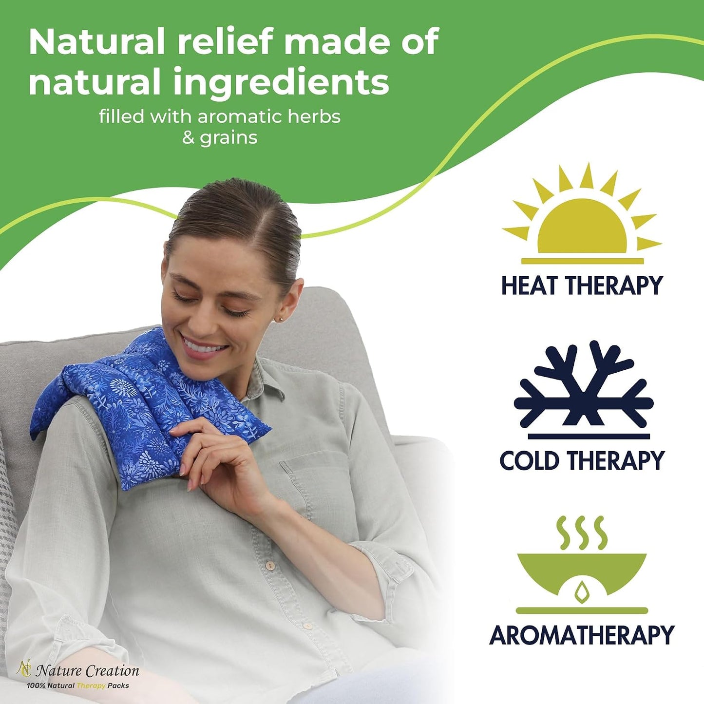 Nature Creation Microwaveable Herbal Heating Pad for Lumbar - Soothing Hot & Cold Therapy Pack for Lower Back- Soothing Relaxation, Warmth and Comfort - Lavender Flowers