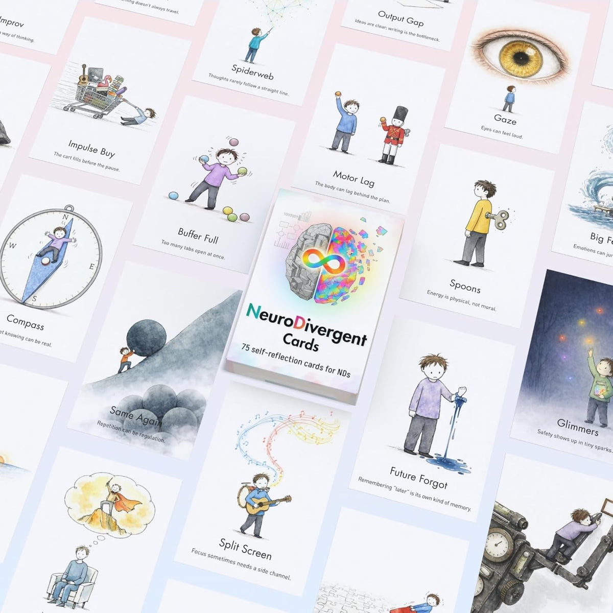 NeuroDivergent Cards - 75 Self-Reflection Therapy Cards for NDs, Autism & ADHD Tools for Adults, Teens, Coping Skills, Emotional Regulation, Mental Health Games & Therapist Gifts