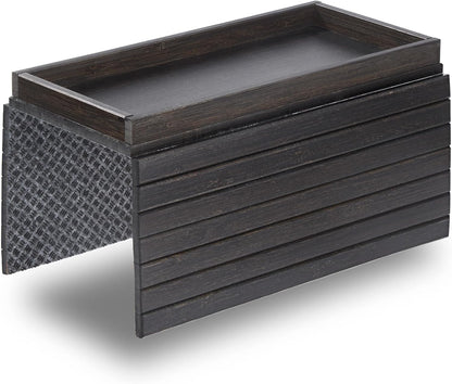 DETOR Couch Arm Tray with Spacious 12.4" x 5.4" Storage Box, Walnut Bamboo Finish, Enhanced Non-Slip Felt Bottom, Sturdy Bamboo Slats, Fits Armrests 6" and Wider