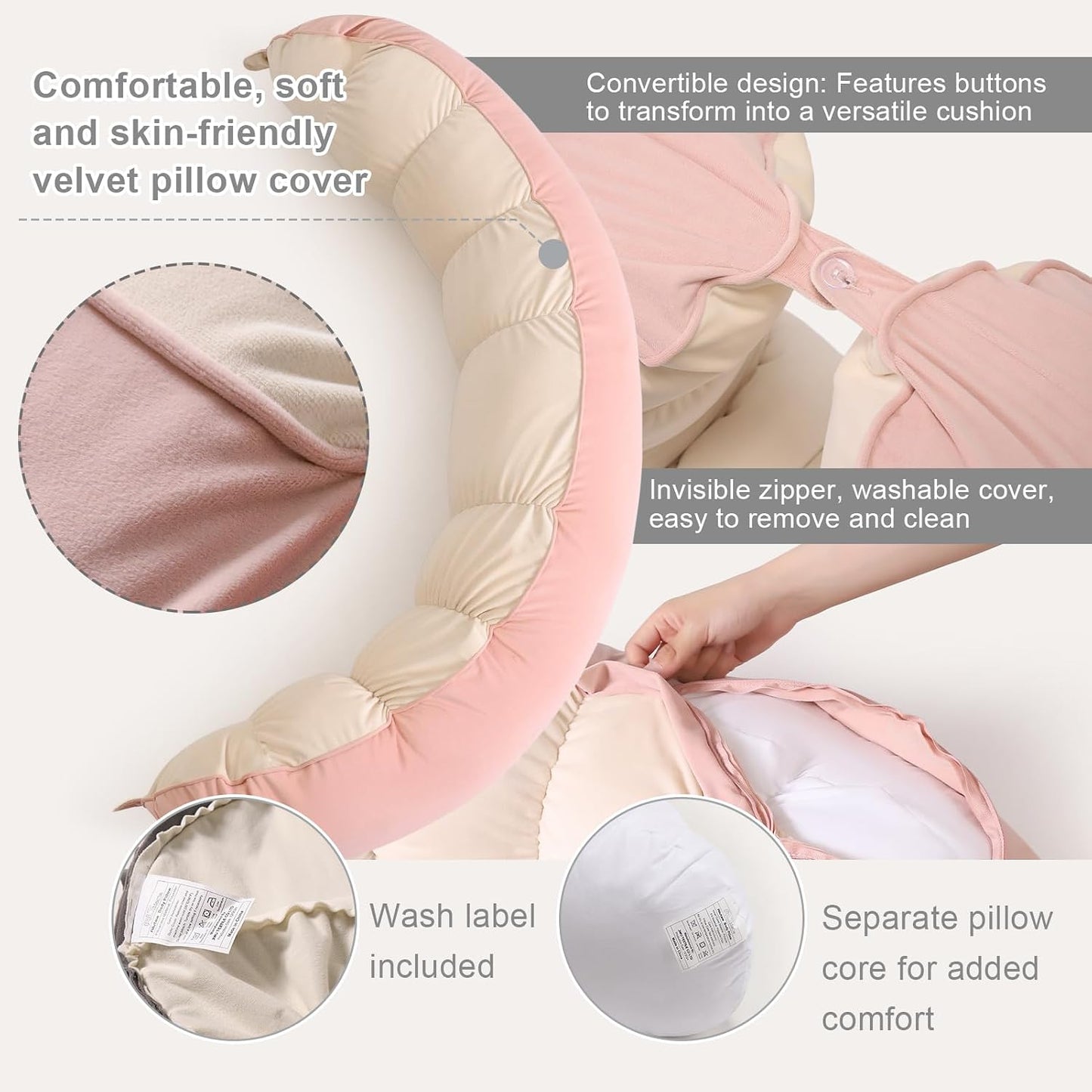 Peallow(Pat. Pend) – Long Round Body Pillow for Adults, Bolster Pillow for Sleeping, Soft and Supportive Pillow for Sleeping & Lumbar Support (Green-White, 29.5")
