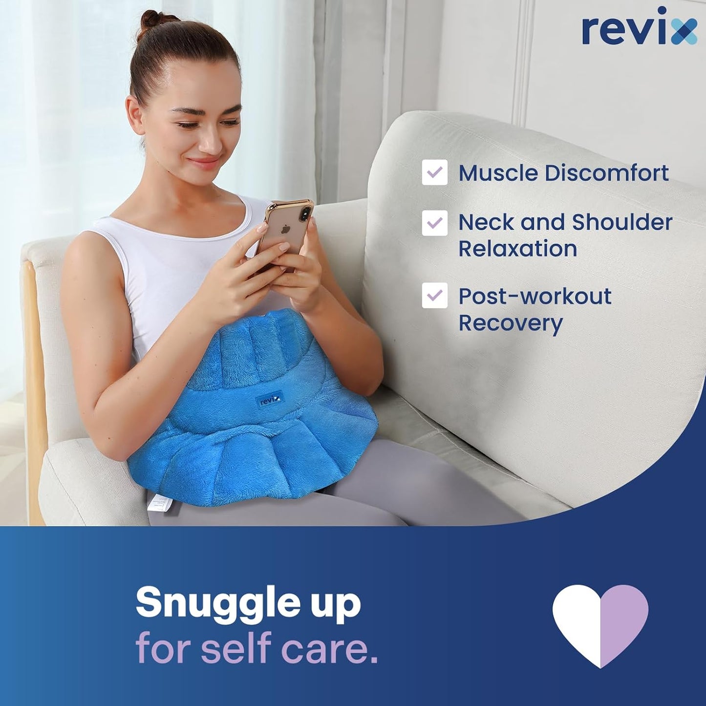 REVIX Microwavable Heating Pad for Neck Shoulders and Back, Microwave Heated Neck Wrap with Moist Heat, Light-Gray