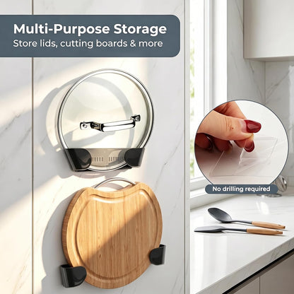 Universal Pot Lid Holder Organizer, 4 Pack Adjustable ABS Rack for Cabinet or Wall Mount, No Drill Extendable Holder for Pan Lids and Cutting Boards，Fits 6" to 13"