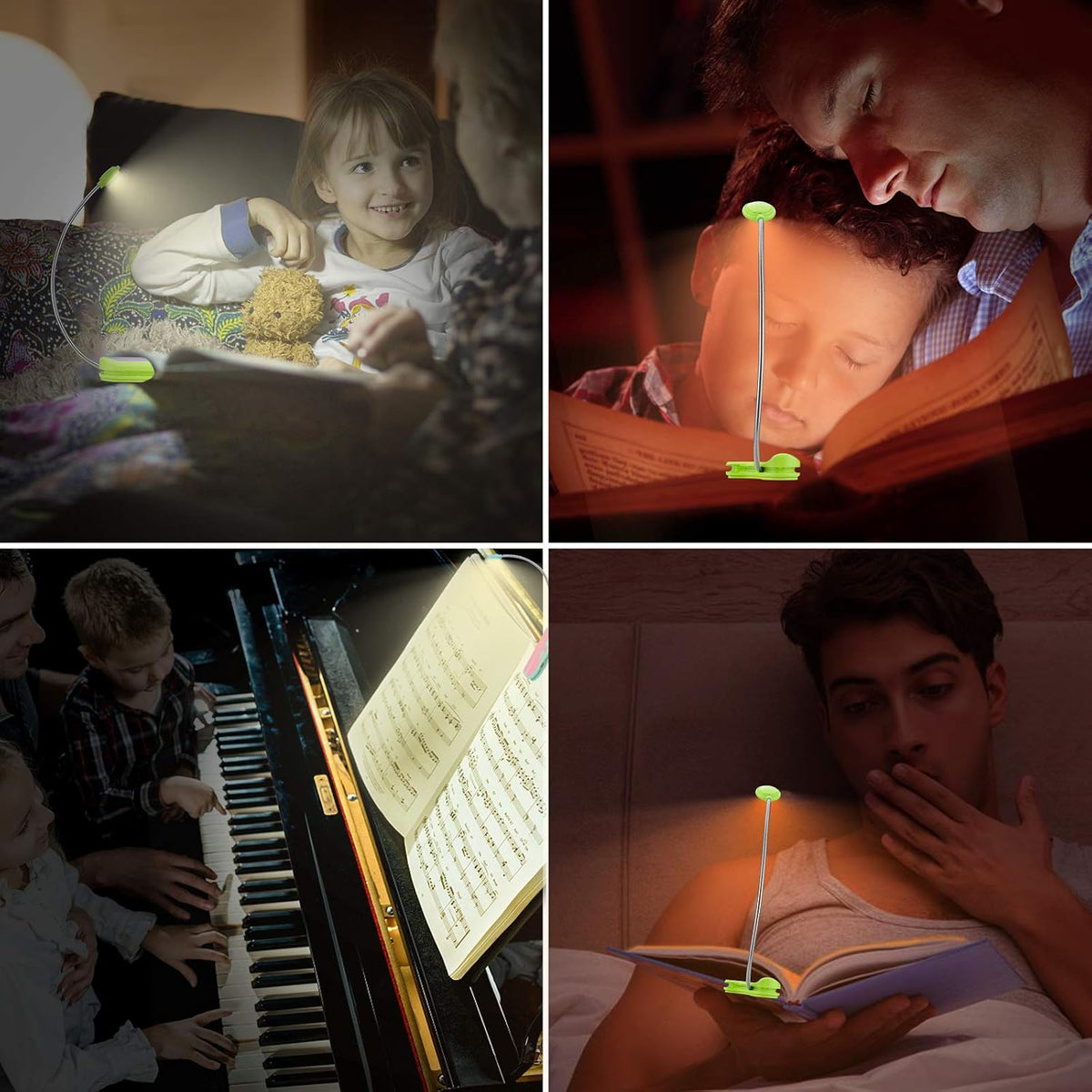 BIGMONAT Rechargeable Reading Light for Kids,Small Amber Book Reading Lights,Multi Colors Portable LED Reading Lamp with 360° Rotary Light Neck,Wireless Clip Reading Lighting for Books (Green)