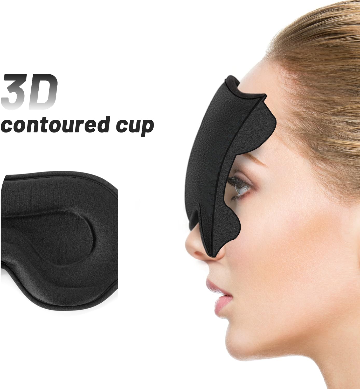 Sleep Eye Mask for Men Women, Lash Extensions 3D Sleeping Mask, Travel Blackout Night Blindfold Eye Shade Cover with Adjustable Strap (Black)