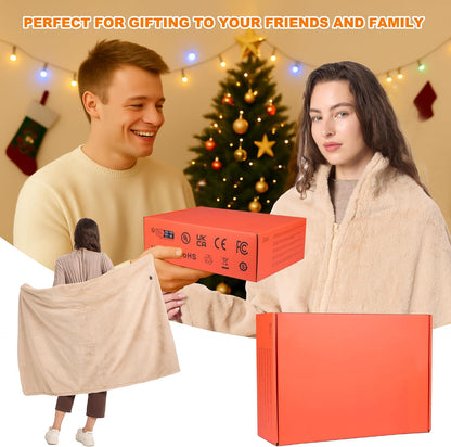 Heated Blanket Battery Operated with Fleece Lining 7.4V 16000mAh Battery 62" x 35" Heated Shawl Wraps for Women Men Cordless USB Outdoor Portable Electric Blanket 6 Heating Zones Khaki