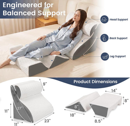 5PCS Wedge Pillow Set for After Surgery, Adjustable Orthopedic Foam Bed Wedge Pillow for Acid Reflux, GERD & Heartburn Relief, Back & Leg Elevation Support for Sleeping & Sitting Up, White Grey