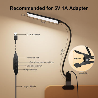 Vansuny Clip on LED Desk Lamp, Eye-Caring USB Reading Light for Home Office