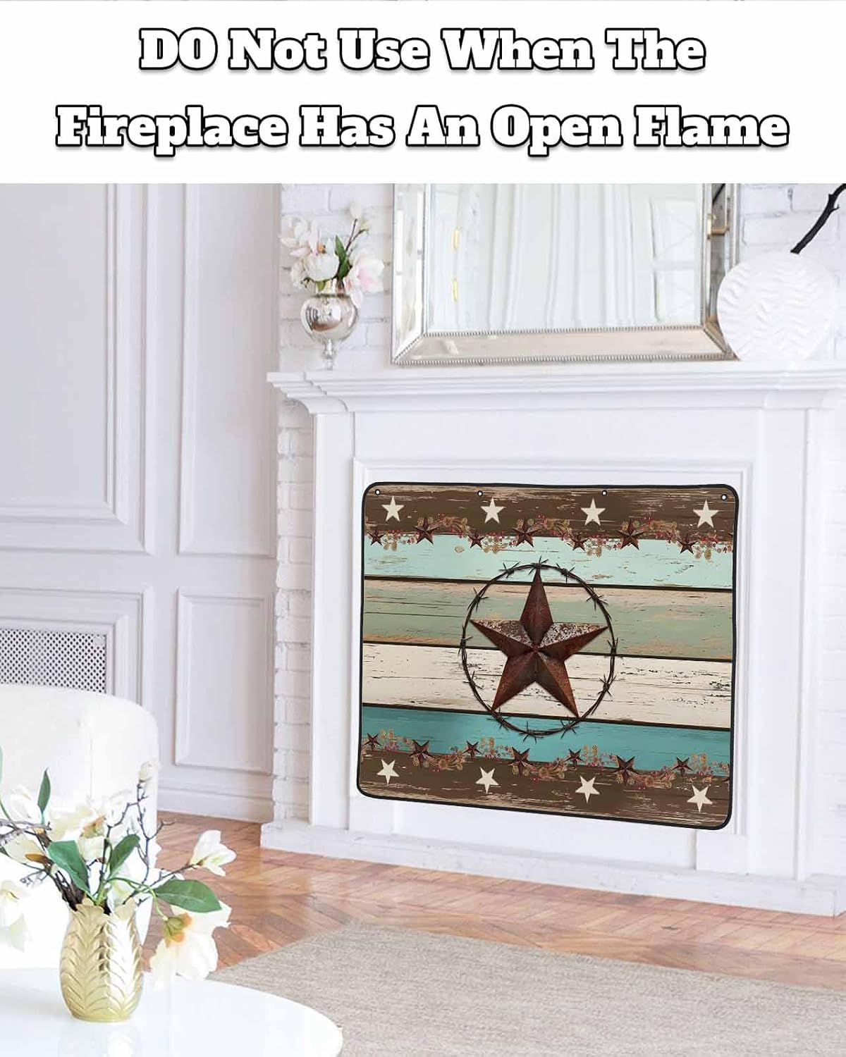 Magnetic Fireplace Cover Texas Star Teal Blue Fireplace Screen Decorative Farm Wood Grain Insulation Fireplaces Blocker Blanket Save Energy Fireplaces Draft Stopper Covers for Living Room 39x32 Inch