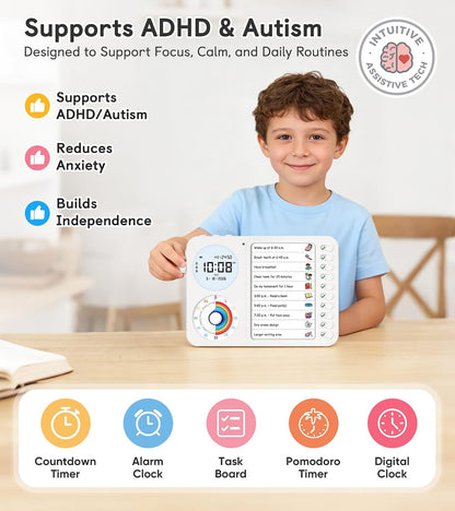3-in-1 Visual Timer & ADHD Tool for Kids with Chore Chart & Planning Board