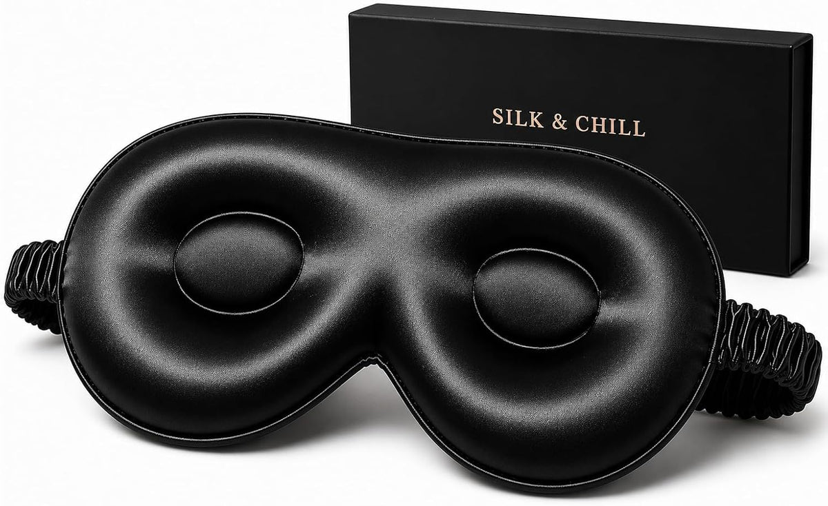 Silk & Chill™ 22 Momme Mulberry Silk Sleep Mask, 3D Eye Mask, Black