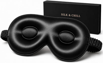 Silk & Chill™ 22 Momme Mulberry Silk Sleep Mask, 3D Eye Mask, Black