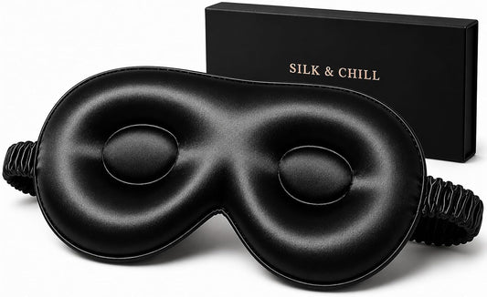 Silk & Chill™ 22 Momme Mulberry Silk Sleep Mask, 3D Eye Mask, Black