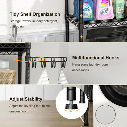 U8 Medium Laundry Room Storage Organizer, Over the Washer and Dryer Storage Shelves for Laundry Organization, 32.3”W x 17.3”D x 76.2”H, Suit Washing Machine Width within 29.9”, Hold 304 lb, Black