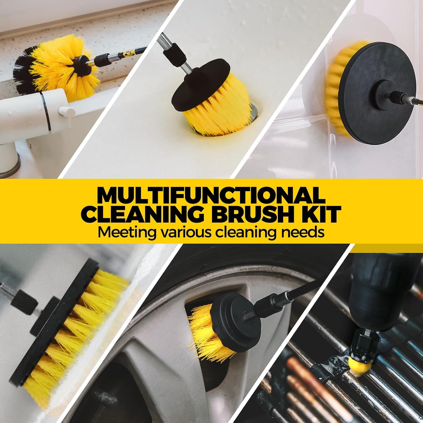 Holikme 30Piece Drill Brush Attachment Set - Power Scrubber Cleaning Kit | Buffing Sponges, Nylon Grout Tools, Tile Bathtub Shower Floors Kitchen Car Interior Detailing, Cleaning Supplies