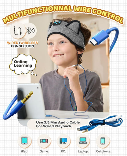 KIDSBAND Kids Bluetooth Headphones, Sleep Headband [Wireless & Wired Playback 2in1] Foldable Headphones for School/Travel/Tablet/Sleep