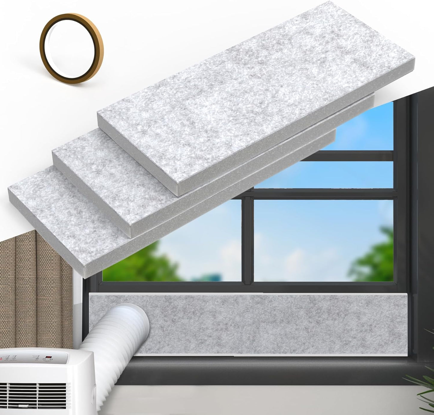 Flamorrow Insulated Foam Panels for Portable AC Window Seal Kit, Sturdy & Thick Air Conditioner Insulating Panel, Adjustable AC Window Seal Panels for Seal Heat, Fill Gap, Reduce Noise, 3 Pack