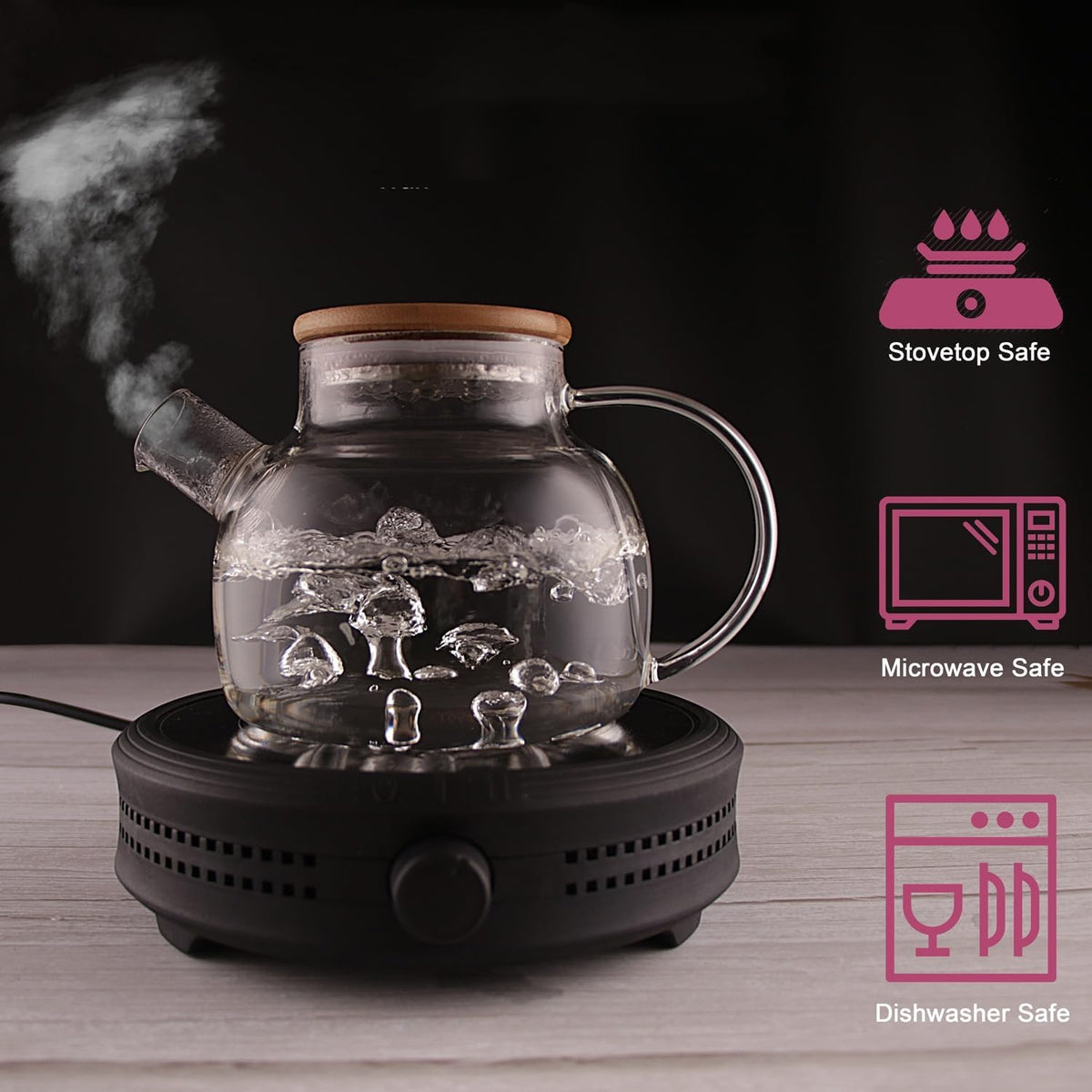 CnGlass Glass Teapot Stovetop Safe,30.4oz Clear Tea pot with Removable Filter Spout,Loose Leaf and Blooming Tea Maker