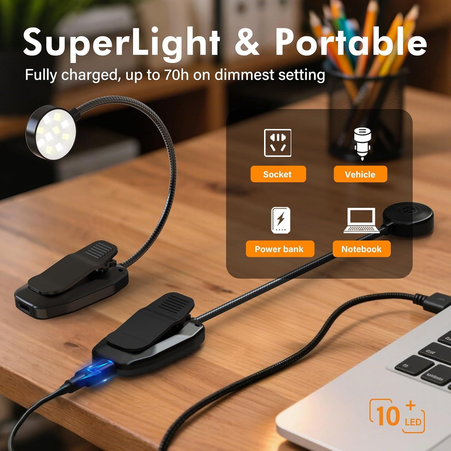 KTEBO 2 Pack Rechargeable Book Light Clip-On Reading Light for Books in Bed | 9 eye-friendly modes from 3 color temperatures and 3 brightness, USB-C up to 30 hrs - Black & Black