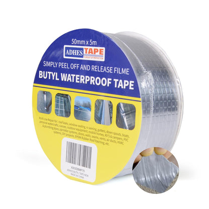 ADHES Butyl Tape Waterproof Tape, 2in x 16ft Aluminum Foil Tape | Butyl Sealant Tape for RV Repair,Window,Boat, Pipe Sealing, Glass & EDPM Rubber Roof Patching(Model:RAY100-2,Glue Color:Gray)
