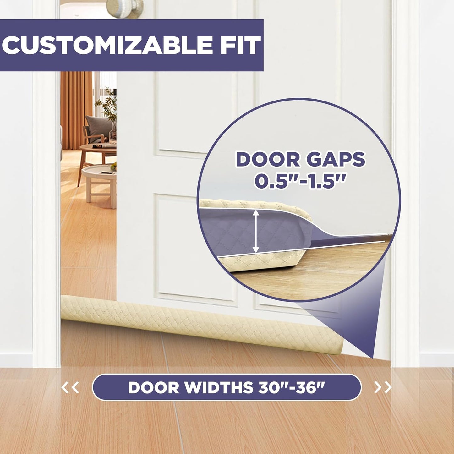 Ciieyuo Premium Velvet Under Door Draft Stopper, Adjustable 30-36 Inches | Door Air Draft Stopper, Easy-to-Install Under Door Gap Filler, Blocks Noise, Cold Air, Light, Dust, and Drafts