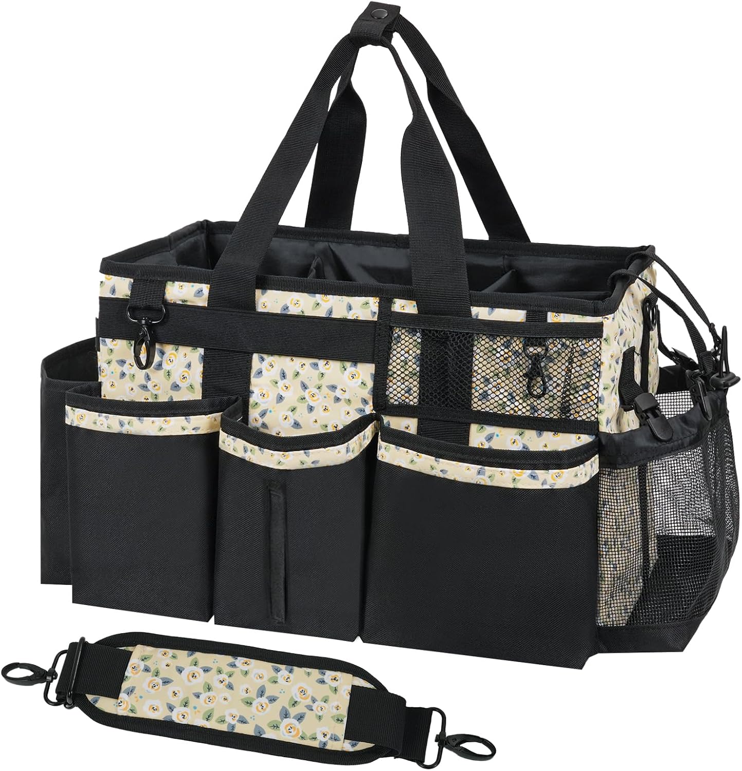 SCAVATA Wearable Cleaning Caddy, Cleaning Caddy Supplies Organizer with Handle & Shoulder Straps for Housekeepers, Under Sink & Car Cleaning Tool Organizers Bag with 4 Foldable Divider (NavyBlue)
