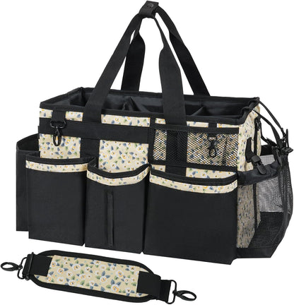 SCAVATA Wearable Cleaning Caddy, Cleaning Caddy Supplies Organizer with Handle & Shoulder Straps for Housekeepers, Under Sink & Car Cleaning Tool Organizers Bag with 4 Foldable Divider (NavyBlue)