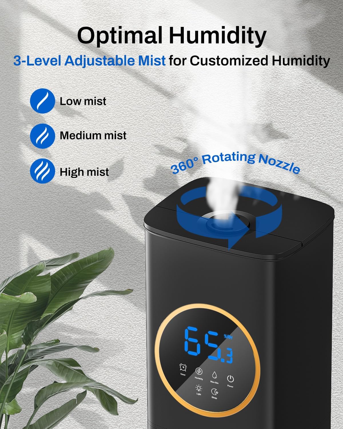 Lacidoll 8L Large Humidifier for Bedroom Large Room Home 800 sq ft, Black