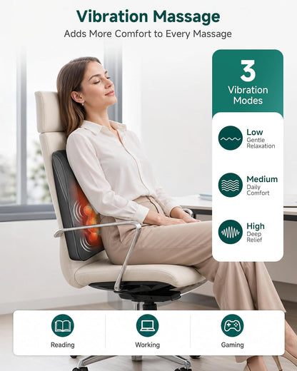 Snailax Back Massager with Heat,Shiatsu Massage Seat Cushion,8 Flexible Nodes Massage for Full Back Massage Chair Pad,Chair Massager for Office,Home Use