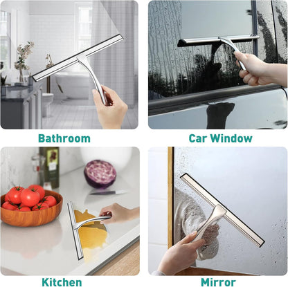 Shower Squeegee for Glass Doors,10-Inch Shower Glass Squeegee, Matte Black Shower Squeegee for Shower Doors,Mirror,Windows, with Shower Door Hook and Adhesive Hook