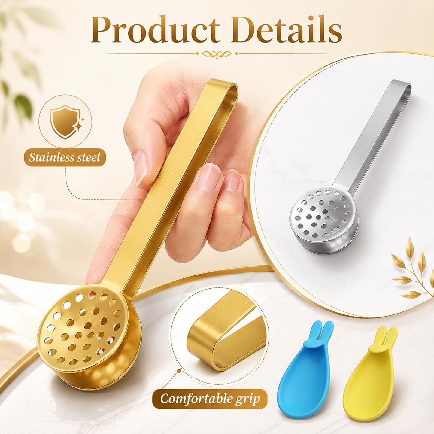 4Pcs Tea Bag Squeezer, Stainless Steel Tea Tongs with Rabbit Te a Bags Hangers, Teas Bag Dispenser Strainers Filters, Te a Bags Tongs For Gripping Loosing Ice Sugar Lemon Slice
