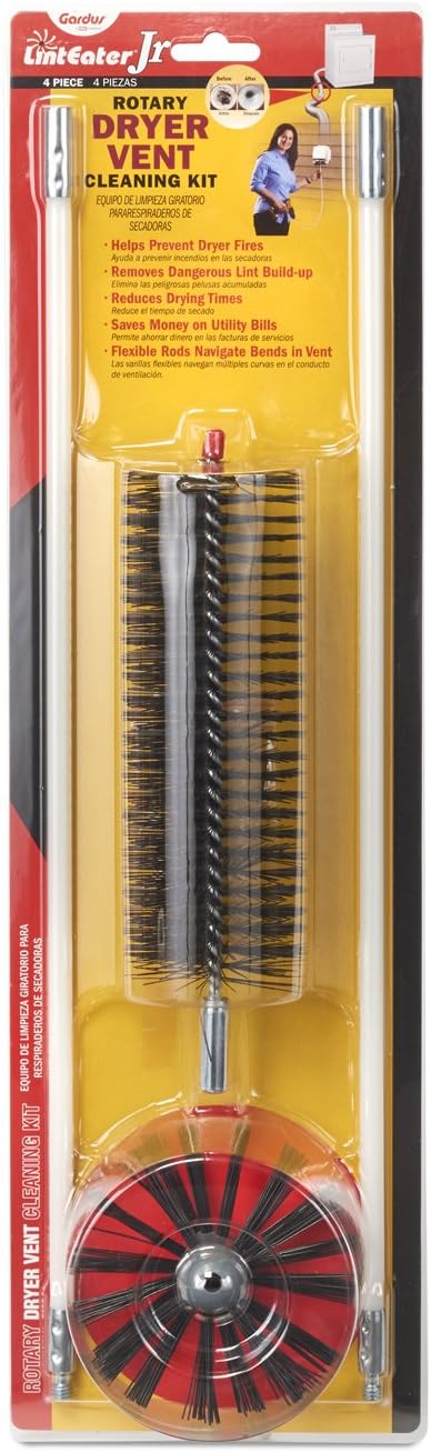 Dryer Vent Duct Cleaning Kit - Gardus RLE202 LintEater Rotary Dryer Vent Cleaner Kit, Removes Lint, Dryer Vent Cleaning System Extends Up to 12’ with 4 Flexible 3' Rods, Air Duct Cleaning Tools
