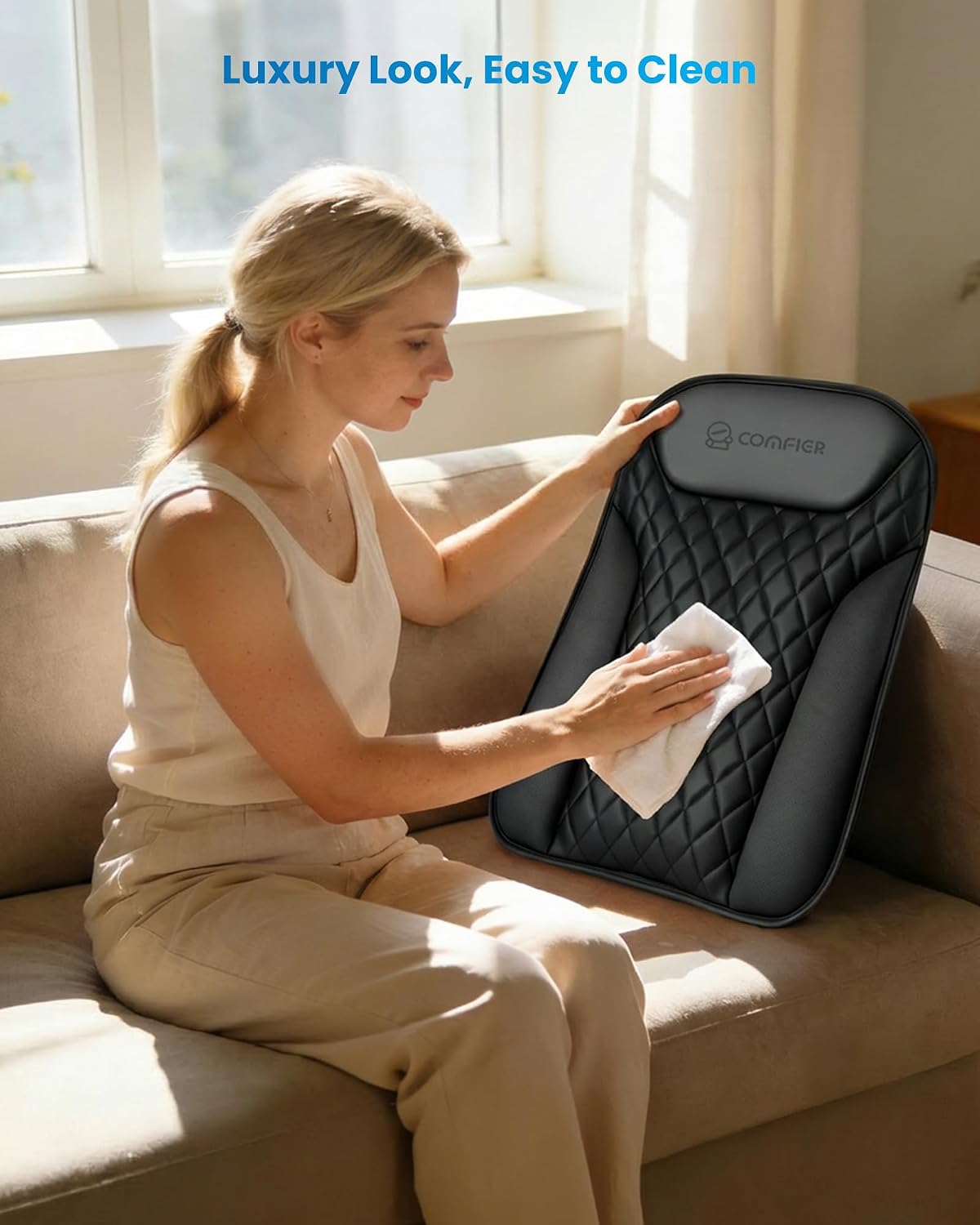 COMFIER 2026 Upgrade Ultra-Slim Heated Back Massager for Chair,Up–Down Moving 10 Massage Nodes,Deep Tissue Shiatsu Back Massager with Heat,Upper/Lower/Full Back Relief,Gift for Women & Men