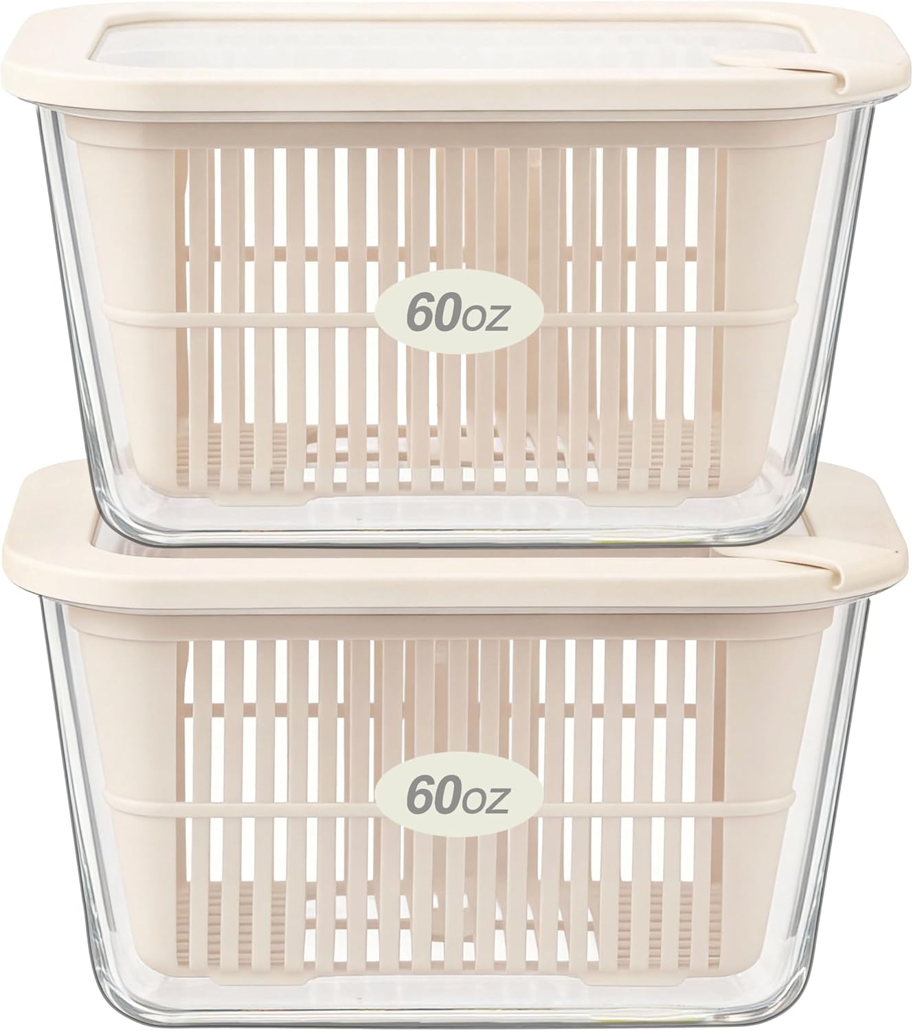Glass Food Storage Containers with Glass Lids, Microwave Safe Food Container Set, Aitight Meal Prep Container Set, BPA Free, 2 extra Colanders, LeakProof, 2 Pack of 60oz