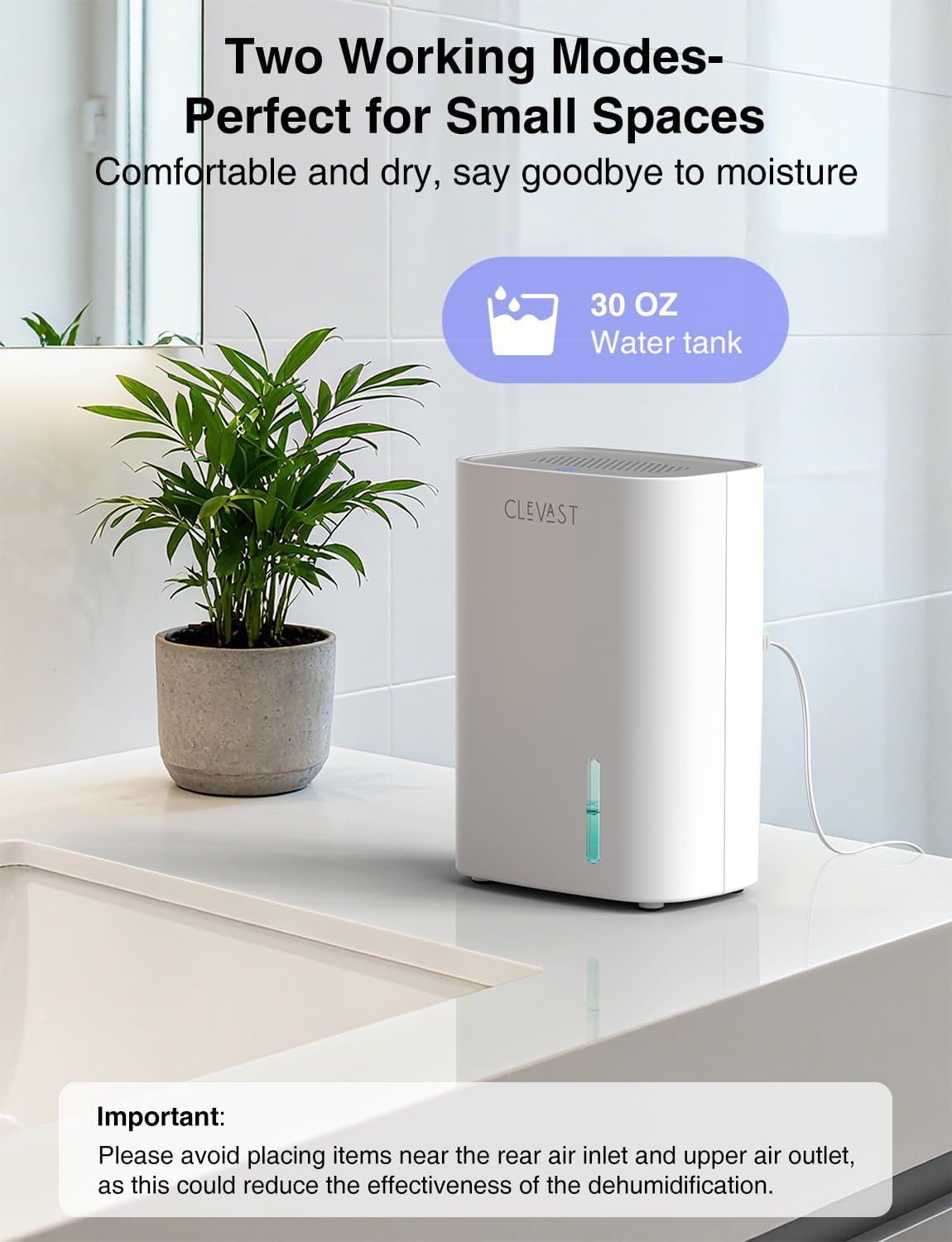 Small Dehumidifier for Bathroom, Bedroom, Quiet Operation, Portable | 30 oz Water Tank, Auto Shut-Off, Compact Mini Ultra-Quiet 24dB Dehumidifier for Closet, Camper & Small Spaces