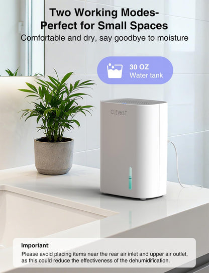 Small Dehumidifier for Home, Mini Quiet Fast Moisture Removal | 30oz Water Tank, Auto Shut-Off, Sleep Mode, Portable, Compact, Suitable for Bathroom, Bedroom, Closet, Camper, Cabinet