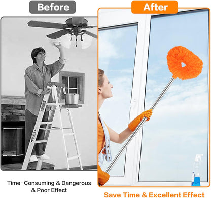 Ceiling Fan Cleaner Duster Reusable Microfiber Ceiling Fan Blade Cleaner Removable Duster with Extension Pole Adjusts 13 to 49.7 Inch for Cleaning Walls Bookshelves Furniture Door Window Top (Blue)